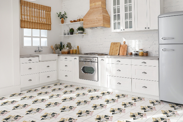 Vinyl tiles on wall floor Geometric triangles