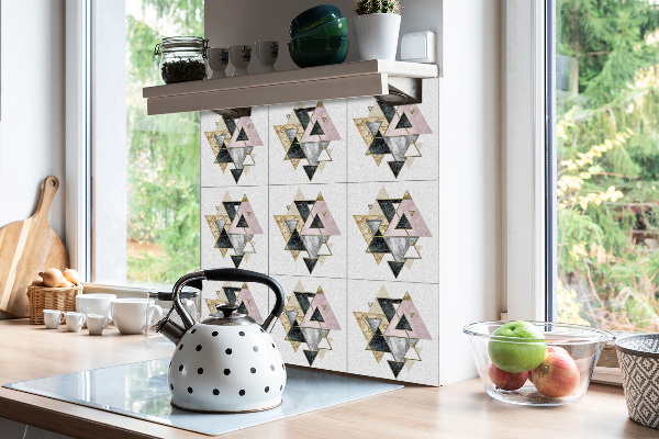 Vinyl tiles on wall floor Geometric triangles