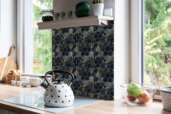 Sticky vinyl tiles Leaves and hexagons