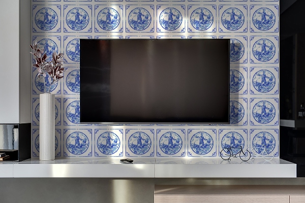 Decorative wall panel Azulejos style windmill