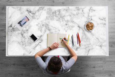 Large desk pad PVC protector white marble