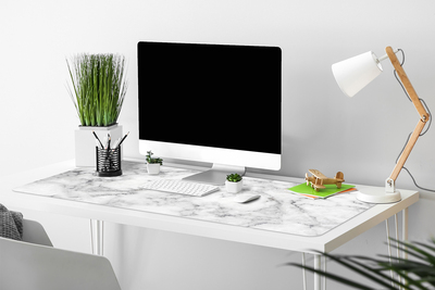 Large desk pad PVC protector white marble