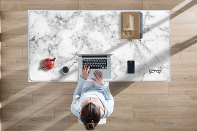 Large desk pad PVC protector white marble